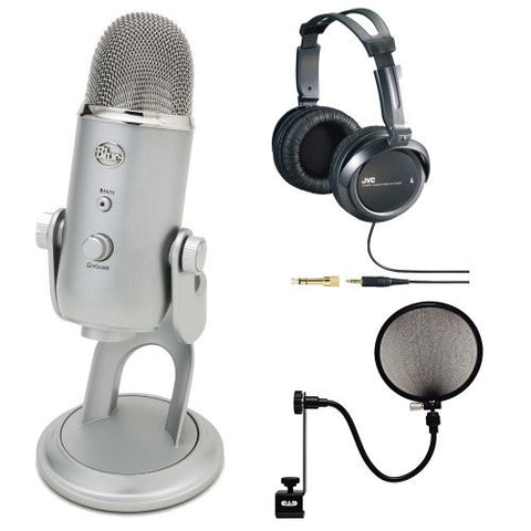 Blue Microphones Yeti USB Condenser Plug-and-Play Microphone with Studio Headphones and Microphone Pop Filter