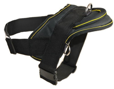 Dean and Tyler DT Dog Harness- Black With Yellow Trim- X-Large - Fits Girth Size: 34-Inch to 47-Inch