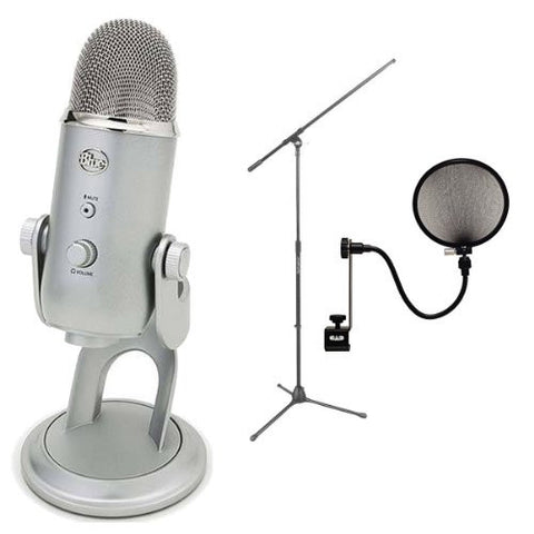 Blue Microphones Yeti USB Condenser Plug-and-Play Microphone with On Stage Boom Microphone Stand & Pop Filter