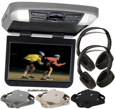 Audiovox AVXMTG10UA 10'' Overhead Monitor W/ Built-In DVD Player USB/SD Input & Remote W/ 3 Colors Interchangeable Trim Rings + 2 Wireless Headphones