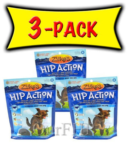 3 Packs Zuke's Hip Action with Glucosamine and Chondroitin - BEEF (3 lb)