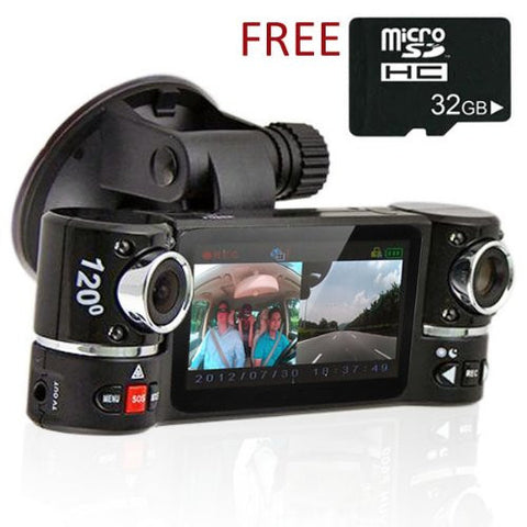 2.7 TFT LCD Dual Camera Rotated Lens Car DVR Video Recorder Dash Cam FREE 32GB