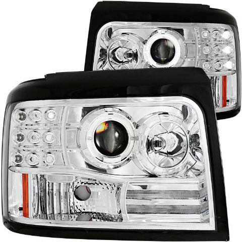 AnzoUSA 111183 Chrome Projector Halo Headlight with Side Marker and Parking Light for Ford F-150/F-250/Bronco - (Sold in Pairs)